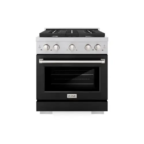 Front. ZLINE - ZLINE 30 in. Paramount Dual Fuel Satin Steel Range with 4 Burner Cooktop (SDRS-BLM-30) - Satin Steel/Black Matte.
