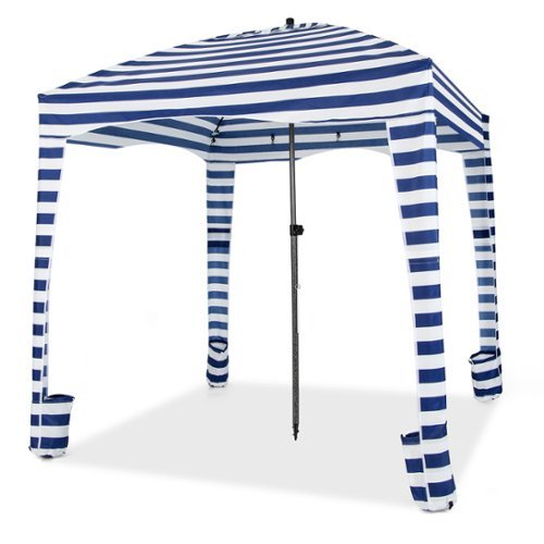Costway 6 x 6FT Foldable Beach Cabana Tent with  Carrying Bag Detachable Sidewall - Blue+White