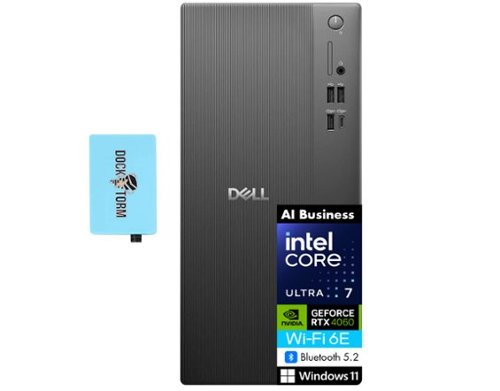 Dell - Tower Plus Desktop (Intel Ultra 7 265F, 32GB DDR5, 1TB M.2 PCIe SSD, GeForce RTX 4060, Win 11 Pro) w/USB Hub - Black-Front_Standard 