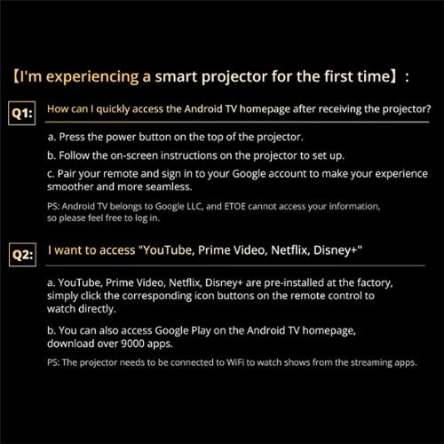 ETOE E3 Pro 4K 1080P Smart Projector, Android TV 11.0 & Netflix Certified, 600 ANSI, 20W Dolby Audio, Auto Focus & Keystone - Black BUY IN SINGAPORE