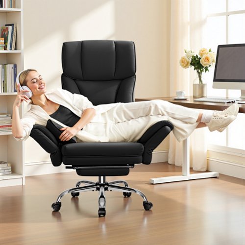 Brick Attic - 500LBS Plus Ergonomic Office Chair with Footrest, Wide Cross Legged Executive Chair with Reversible Armrests, 120°Tilt - Black-Front_Standard 