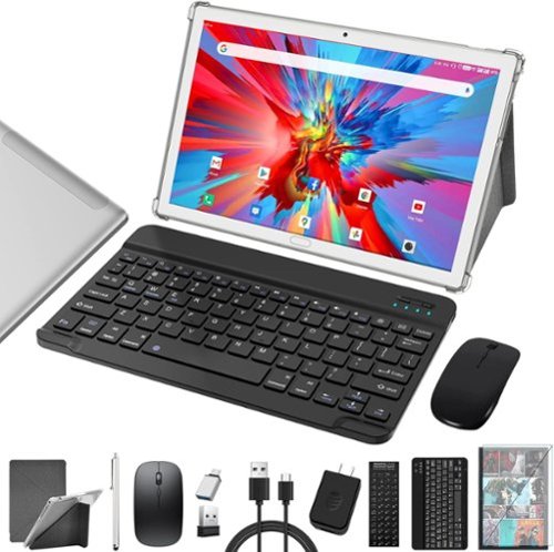 ANTEMPER - 2026 Latest Android Tablet, 10 Inch, 128GB+16GB(8+8)+512GB Expand, Octa-Core Processor, 2 in 1 with Keyboard Case Mouse - Silver-Front_Standard 