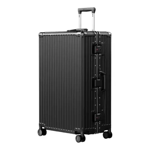 Front. Brick Attic - 28 Inch Luggage PC+ABS Aluminum Frame Zipperless Checked Luggage Hard Shell Suitcase with TSA Lock Double Spinner Wheels - Black.