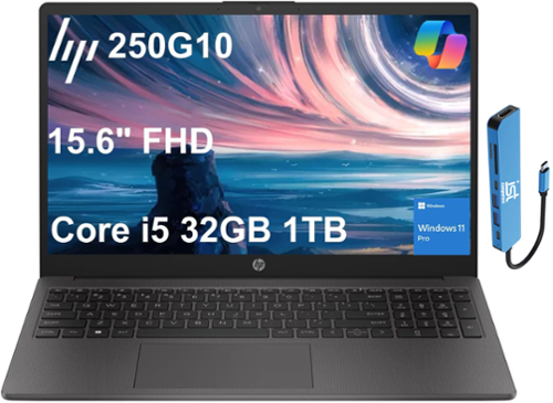 HP - 255 G10 15.6" FHD Laptop - Intel Core i5 with 32GB Memory - 1TB SSD - Windows 11 Pro - Gray-Front_Standard 