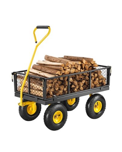 VEVOR - 500 Lbs Steel Garden Cart, Heavy Duty Garden Wagon Cart Pullable on Wheels, Metal Yard Utility Wagon Carts - Yellow;Black-Front_Standard 
