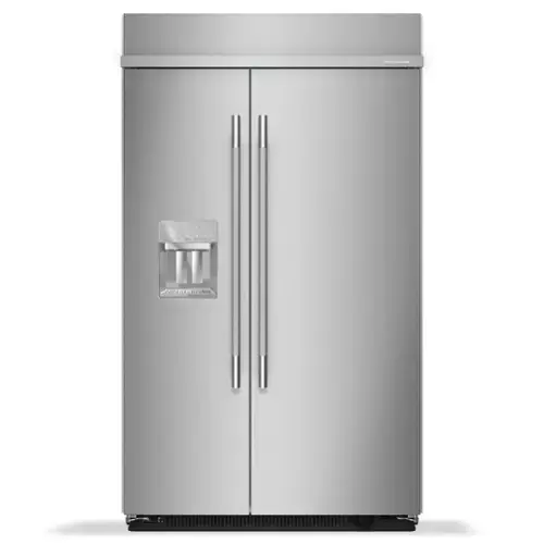 Front. KitchenAid - 29.4 Cu. Ft. Built-In Side-by-Side Refrigerator with Exterior Water and Ice Dispenser with Measured Fill - Stainless Steel with PrintShield Finish.