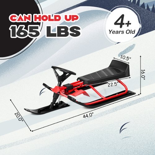 Costway  Kids Snow Racer Sled Steering Wheel Double Brakes Pull Rope Red - Black+Red BUY IN EUROPE