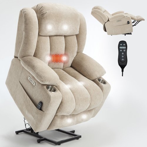 Boyel Living - Chenille Power Lift Recliner Chair with 8-Point Vibration Massage and Lumbar Heating - Beige-Front_Standard 