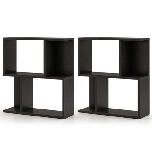 Costway 2 PCS 3-Tier Bookshelf Geometric Bookcase Side Table with Open Storage Display Shelf - Black