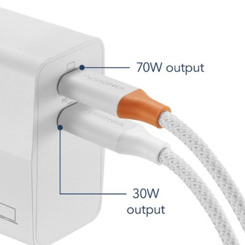 Insignia™ 100W 2-Port USB-C GaN Wall Charger for MacBook Pro, iPad, iPhone, Apple Watch, Samsung Smartphones & other USB-C Devices - White BUY ONLINE
