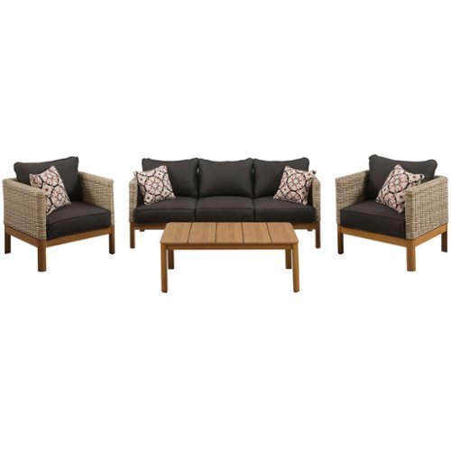 Mod Furniture - Blake 4-Piece Conversation Set with Faux Wood Coffee Table, 1 Sofa and 2 Chairs - Black/Faux Wood-Front_Standard 