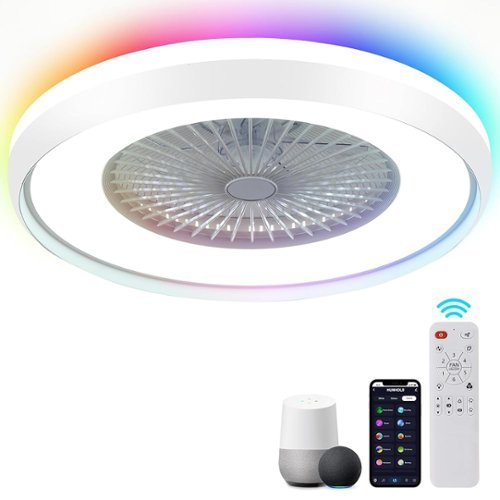 Domanki - 24" Bladeless Ceiling Fan with RGB Light, Smart Modern Ceiling Fans with Voice/App/Remote Control - White-Front_Standard 
