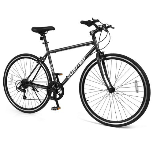 Costway - 6-Speed Cycling Bike with All-terrain Rubber Wheels Dual Brakes Adjustable Saddle - Black-Front_Standard 