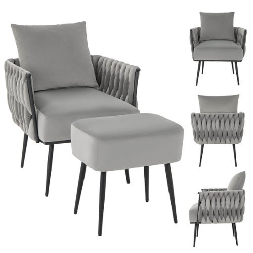 Costway Modern Dutch Velvet Accent Chair and Ottoman Set - Gray