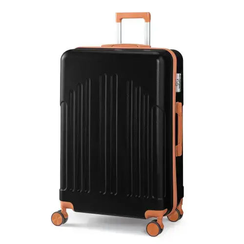 Front. Winado - 24" Checked Luggage Trolley Case ABS Hardside Medium Suitcase with Double Spinner Wheels & TSA Lock for Travel Business - Black & Brown.