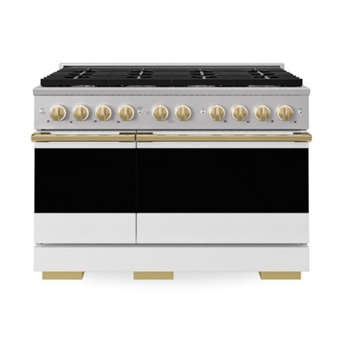 ZLINE - Autograph 48 in. 6.7 cu. ft. Marino Freestanding Double Oven Gas Range with 8 Burners and Polished Gold Accents - White Matte