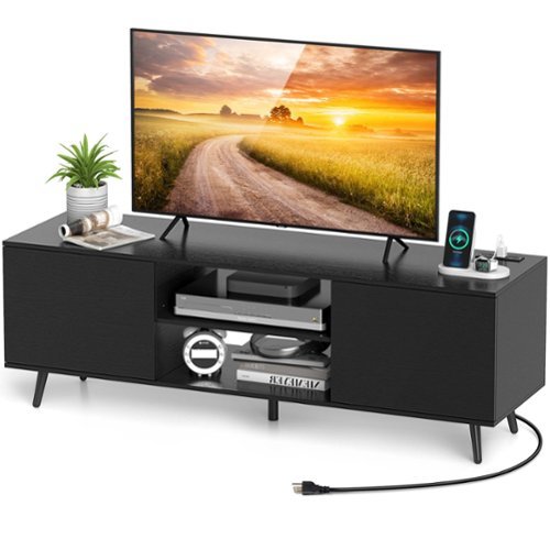 Costway TV Stand for 60" TVs Mid Century Modern Media Console Table with Adjustable Shelf - Black