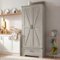 Homcom - 72" Farmhouse Pantry Cabinet with Adjustable Shelves, Kitchen Pantry Cabinet with 2 Doors - Light Gray-Front_Standard