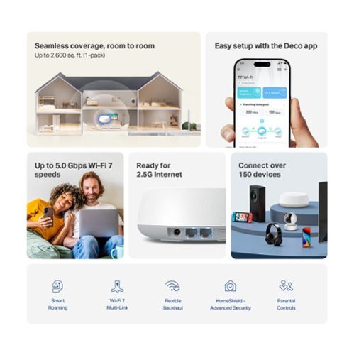 TP-Link Deco 7 BE5000 Dual-Band Wi-Fi 7 Whole Home Mesh Router System – Deco BE5000 (1-Pack) - White WORLDWIDE DELIVERY