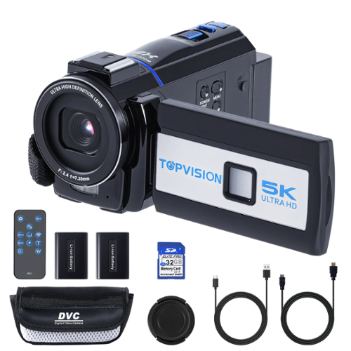 TOPVISION 5K Video Camera Camcorder, 18X Zoom, 64MP,3'' IPS Touch