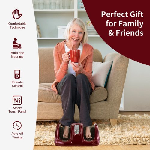 Costway Shiatsu Foot Massager Kneading and Rolling Leg Calf Ankle with Remote Burgundy - Burgundy/Black GLOBAL SHIPPING