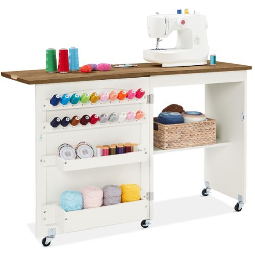 Best Choice Products - Sewing Machine Table & Desk w/ Craft Storage and Trays - Walnut/Cream - Walnut / Cream-Front_Standard 
