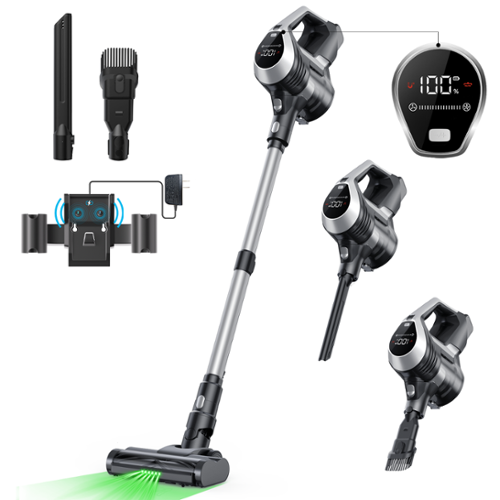 MOOSOO - Cordless Vacuum With LED Display, Stick Vacuum Cleaner With Anti Tangle Brush Powerful Suction For Home, Pet Hair - Silver-Front_Standard 