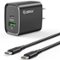Esoulk - Dual Port 20W PD USB-C and QC Fast Wall Charger Adapter for iPhone 17e Samsung S26 Galaxy Tab iPad - Black-Front_Standard
