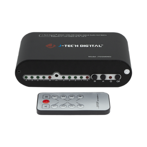 J-Tech Digital - 4x2 SPDIF Optical Matrix Switch with Remote and Digital Audio - Black-Front_Standard 