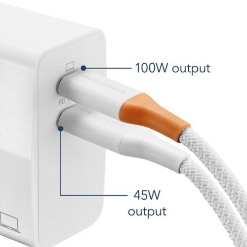Insignia™ 140W 2-Port USB-C GaN Wall Charger for Surface Pro (latest model), MacBook Pro, iPad & other USB-C Devices - White WHERE TO BUY