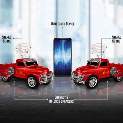 QFX Retro Classic Truck Portable Bluetooth Speaker with Bass Radiator and LED Lights - Red HOW TO BUY