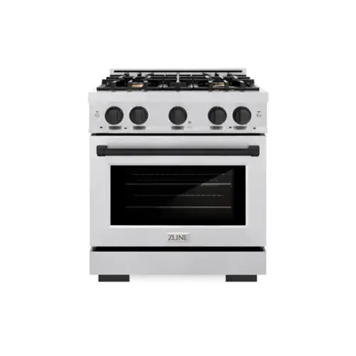 Front. ZLINE - ZLINE Autograph 30 in. Freestanding Select Satin Steel Gas Range w/ 4 Burners & Black Accents - Satin Stainless Steel.