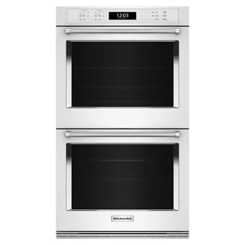 Front. KitchenAid - 30" Built-In Electric Convection Double Wall Oven with Air Fry Mode - White.