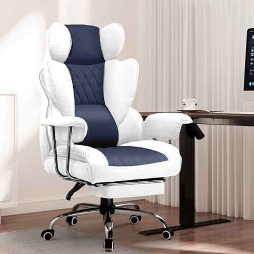 CloudRest Pro - 400lbs Heavy Duty Office Chair Fabric Wide Ergonomic Comfy Executive Chair - Light Blue & White-Front_Standard 