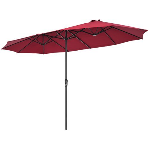 Costway - 15FT Patio Double-Sided Umbrella Crank Outdoor Garden Market Sun Shade - Wine-Front_Standard 