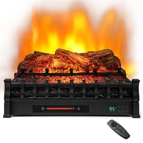Gymax - 26 Inches Infrared Quartz Electric Fireplace Log Heater with Realistic Pinewood - Black-Front_Standard 