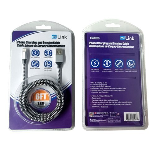 miLink - 6' iPhone to USB-A Charging and Syncing Cable-Front_Standard 