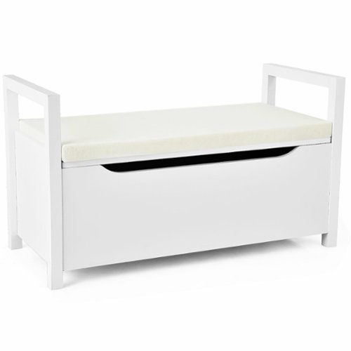 Costway - Shoe Bench Storage Rack Cushion Seat Ottoman Bedroom Hallway Entryway - White-Front_Standard 