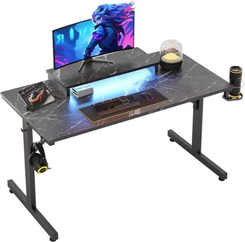 Bestier - 42-inch Gaming Desk with RGB Lights, Ergonomic Monitor Stand & Accessory Hooks - Black Marble-Front_Standard 