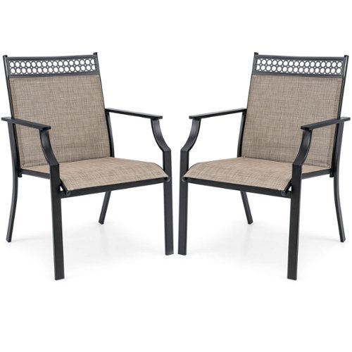 Costway - Patio Chairs Set of 2 with All Weather Breathable Fabric High Backrest - Coffee