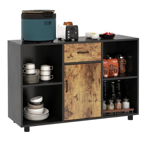 Costway Farmhouse Buffet Sideboard Coffee Bar File Cabinet Console Table with Drawer Cubby - Rustic Brown/Black