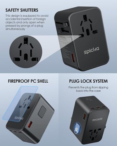 Epicka GaN 75W Universal Travel Adapter with 3 USB-C PD Fast Charging & 2 USB-A (TA-105 Max, Black) - Black WHERE TO BUY