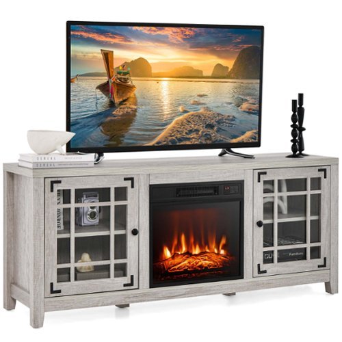 Costway - 58 Inches Fireplace TV Stand for TVs up to 65 Inches with 1400W Electric Fireplace - Natural-Front_Standard 