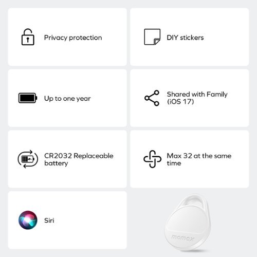 Momax MOMAX Tracker Electronics Key Finder Luggage Tracker, Backpack, Wallet, Pets Works with Apple Find My iOS Only White - White WHERE TO BUY