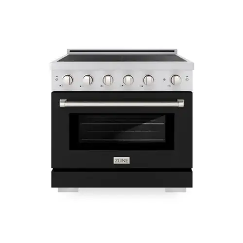Front. ZLINE - 36 in. 5.2 cu. ft. Paramount Freestanding Induction Range with 5 Burners and Electric Oven in Satin Steel w/ Black Door - Matte Black.
