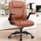 KERDOM - Small Ergonomic Office Chair, PU Leather Computer Desk Chair w Lumbar Support, 360° Swivel & Adjustable Armrests - Brown-Front_Standard