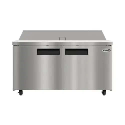 Front. Koolmore - 60 in. Commercial 2-Door Refrigerated Salad and Sandwich Prep Table, 16 Pan Capacity and 18.4 Cu. Ft. of Storage - Stainless steel.