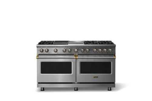 Viking - 60"W. P5S 9.4 Cu.Ft. Freestanding Self-Clean Sealed 8B Dual Fuel Convection Rng/Grdl/Grl-Stainless Steel/Brushed Brass - Stainless Steel