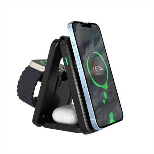 RISOKEYS - 3-in-1 Foldable Wireless Charger - Portable Magnetic Charging Station, Charging for Apple Devices - Black-Front_Standard 