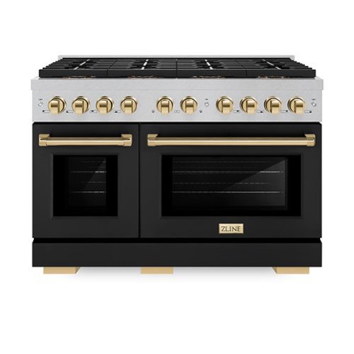 ZLINE - Autograph 48 in. 6.7 cu. ft. Freestanding Paramount Dual Fuel DuoPro Range in Satin Steel w/ Black & Gold Accents - Black Matte